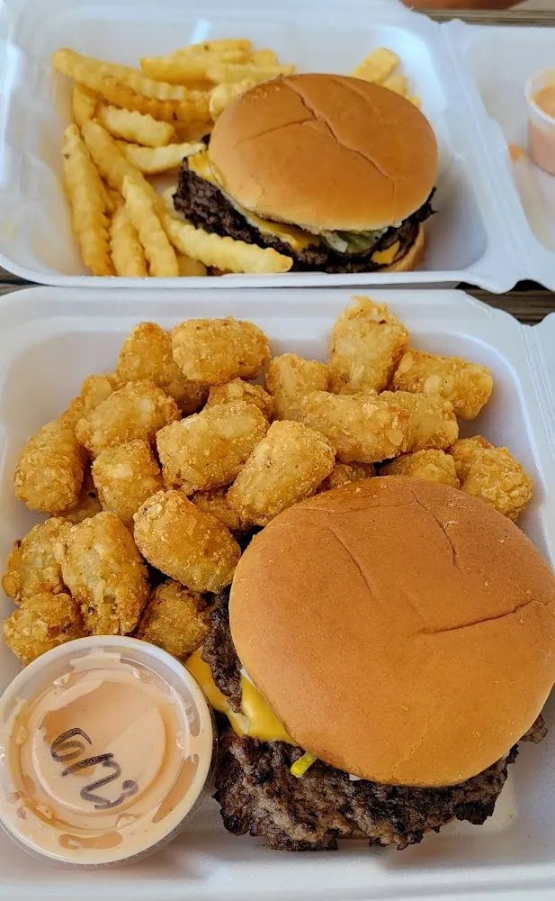 Double Queso Burger with Tots